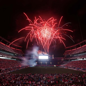 DENVER, CO - JULY 4:  Fans are treated to a fireworks display after a Major League Lacrosse game between the Ohio Machine and Denver Outlaws at Sports Authority Field at Mile High on July 4, 2012 in Denver, Colorado. The Outlaws defeated the Machine 17-13.  (Photo by Justin Edmonds/Getty Images) ORG XMIT: 141680053